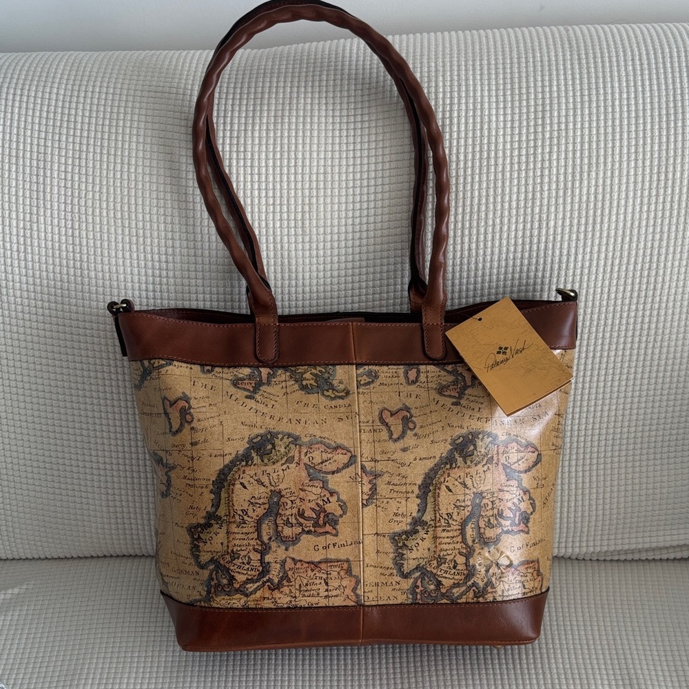 Patricia Nash leather European Map Print Tote